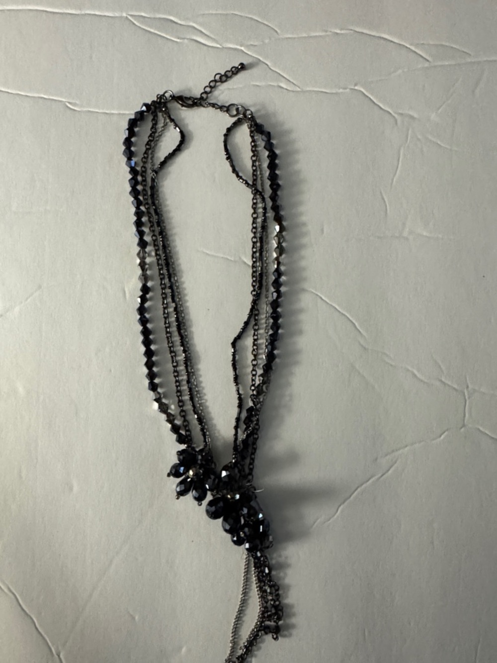 Multi-Strand Black Crystal Statement Necklace - Unbranded